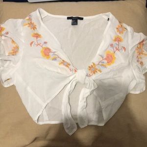 forever 21 white floral crop top